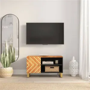 vidaXL Meuble TV marron et noir 80x31,5x46 cm bois massif de manguier pas cher