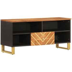 vidaXL Meuble TV marron et noir 100x33,5x46 cm bois massif de manguier pas cher