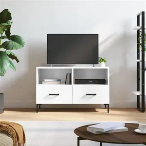 vidaXL Meuble TV Blanc brillant 80x36x50 cm Bois d'ingénierie pas cher