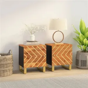 vidaXL Tables de chevet 2 pcs marron et noir bois de manguier solide pas cher