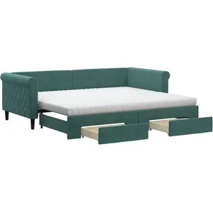 vidaXL Lit de jour avec gigogne et tiroirs vert foncé 90x200cm velours pas cher