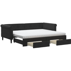 vidaXL Lit de jour avec gigogne et tiroirs noir 90x200 cm velours pas cher