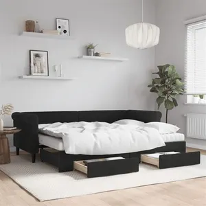 vidaXL Lit de jour avec gigogne et tiroirs noir 80x200 cm velours pas cher