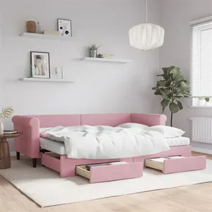 vidaXL Lit de jour avec gigogne et tiroirs rose 80x200 cm velours pas cher