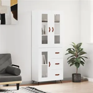 vidaXL Buffet haut Blanc 69,5x34x180 cm Bois d'ingénierie pas cher