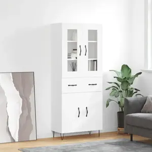 vidaXL Buffet haut Blanc 69,5x34x180 cm Bois d'ingénierie pas cher
