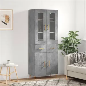 vidaXL Buffet haut Gris béton 69,5x34x180 cm Bois d'ingénierie pas cher