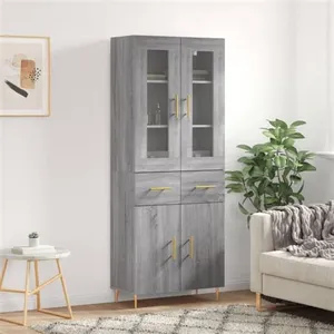 vidaXL Buffet haut Sonoma gris 69,5x34x180 cm Bois d'ingénierie pas cher