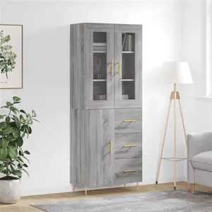 vidaXL Buffet haut Sonoma gris 69,5x34x180 cm Bois d'ingénierie pas cher