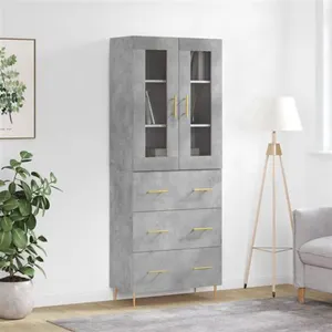 vidaXL Buffet haut Gris béton 69,5x34x180 cm Bois d'ingénierie pas cher