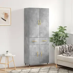 vidaXL Buffet haut Gris béton 69,5x34x180 cm Bois d'ingénierie pas cher