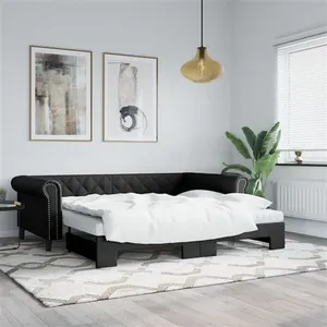 vidaXL Lit de jour avec gigogne et matelas noir 90x200 cm similicuir pas cher
