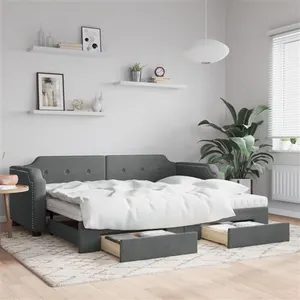 vidaXL Lit de jour avec gigogne et tiroirs gris foncé 90x200 cm tissu pas cher