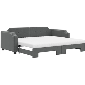 vidaXL Lit de jour avec gigogne et matelas gris foncé 100x200 cm tissu pas cher