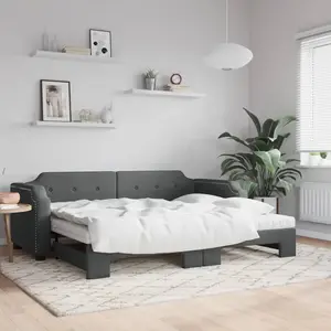 vidaXL Lit de jour avec gigogne et matelas gris foncé 90x190 cm tissu pas cher