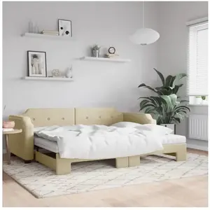 vidaXL Lit de jour avec gigogne et matelas crème 90x200 cm tissu