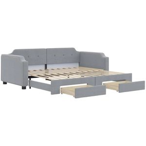 vidaXL Lit de jour avec gigogne et tiroirs gris clair 80x200 cm tissu pas cher