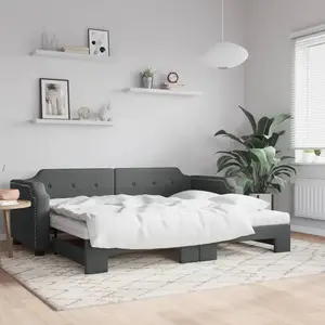vidaXL Lit de jour avec gigogne et matelas gris foncé 80x200 cm tissu pas cher