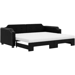 Comparateur de prix : vidaXL Lit de jour avec lit gigogne et matelas noir 80x200 cm tissu