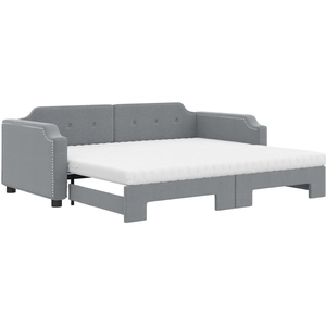 vidaXL Lit de jour avec gigogne et matelas gris clair 80x200 cm tissu pas cher