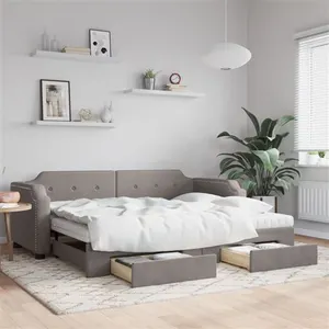 vidaXL Lit de jour avec gigogne et tiroirs taupe 100x200 cm tissu pas cher