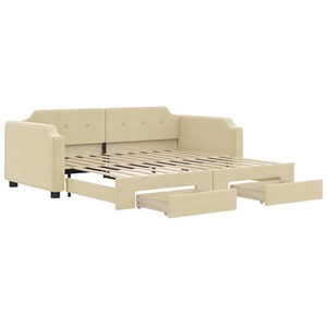 vidaXL Lit de jour avec gigogne et tiroirs crème 80x200 cm tissu pas cher