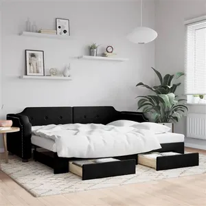 vidaXL Lit de jour avec gigogne et tiroirs noir 90x200 cm tissu pas cher