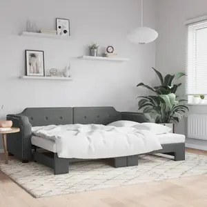 Lit de jour avec lit gigogne gris foncé 100x200 cm tissu Vidaxl Gris foncé pas cher