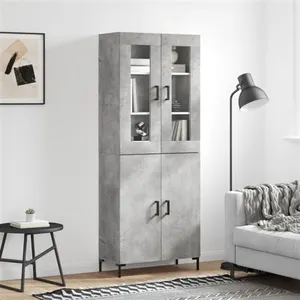 vidaXL Buffet haut Gris béton 69,5x34x180 cm Bois d'ingénierie pas cher