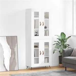 vidaXL Buffet haut Blanc 69,5x34x180 cm Bois d'ingénierie pas cher