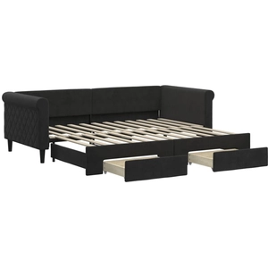 vidaXL Lit de jour avec gigogne et tiroirs noir 90x200 cm velours pas cher