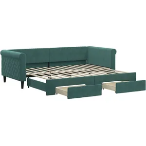 vidaXL Lit de jour avec gigogne et tiroirs vert foncé 90x200cm velours pas cher