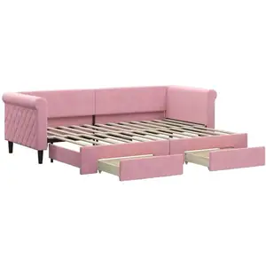vidaXL Lit de jour avec gigogne et tiroirs sans matelas rose 80x200 cm pas cher