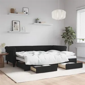 vidaXL Lit de jour avec gigogne et tiroirs sans matelas noir 80x200 cm pas cher