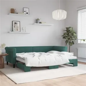 vidaXL Lit de jour avec gigogne sans matelas vert foncé 80x200 cm pas cher