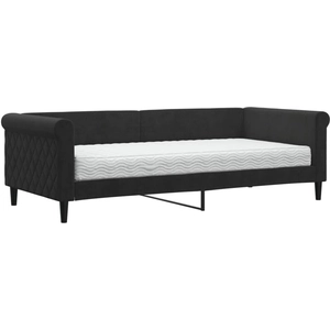 vidaXL Lit de jour avec matelas noir 90x200 cm velours pas cher