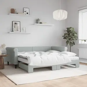 vidaXL Lit de jour avec gigogne et matelas gris clair 90x190cm velours pas cher
