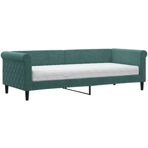 vidaXL Lit de jour avec matelas vert foncé 90x200 cm velours pas cher