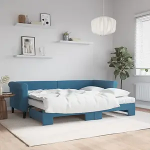 vidaXL Lit de jour avec lit gigogne et matelas bleu 80x200 cm velours