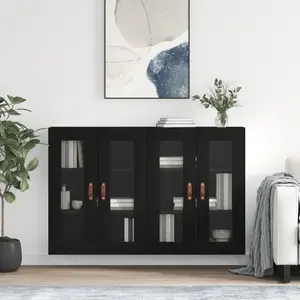 vidaXL Armoires murales 2 pcs noir bois d'ingénierie pas cher