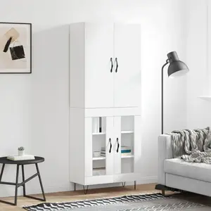 vidaXL Buffet haut Blanc 69,5x34x180 cm Bois d'ingénierie pas cher
