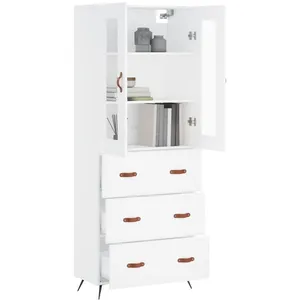 vidaXL Buffet haut Blanc 69,5x34x180 cm Bois d'ingénierie pas cher