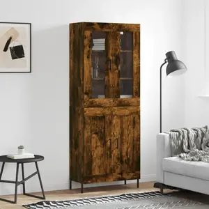 vidaXL Vidaxl Buffet Haut Chêne Fumé 69,5x34x180 Cm Bois D'ingénierie pas cher