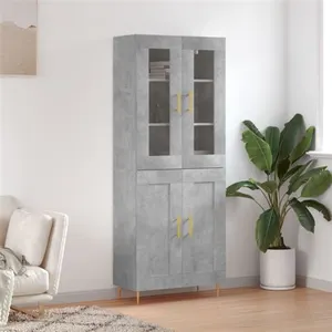 vidaXL Buffet haut Gris béton 69,5x34x180 cm Bois d'ingénierie pas cher