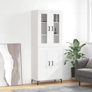 vidaXL Buffet haut Blanc 69,5x34x180 cm Bois d'ingénierie pas cher