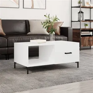 vidaXL Table basse Blanc brillant 90x50x40 cm Bois d'ingénierie pas cher