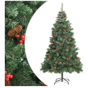 vidaXL Sapin de Noël artificiel avec pommes de pin et baies 210 cm
