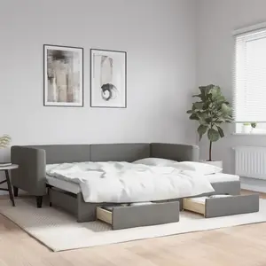 vidaXL Lit de jour avec gigogne et tiroirs gris foncé 100x200 cm tissu pas cher