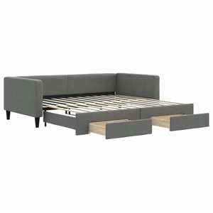 vidaXL Lit de jour avec gigogne et tiroirs gris foncé 90x190 cm tissu pas cher
