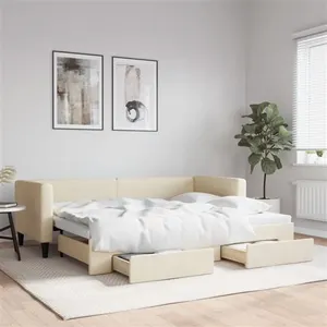 Lit de jour avec gigogne et tiroirs crème 80x200 cm tissu Vidaxl Crème pas cher